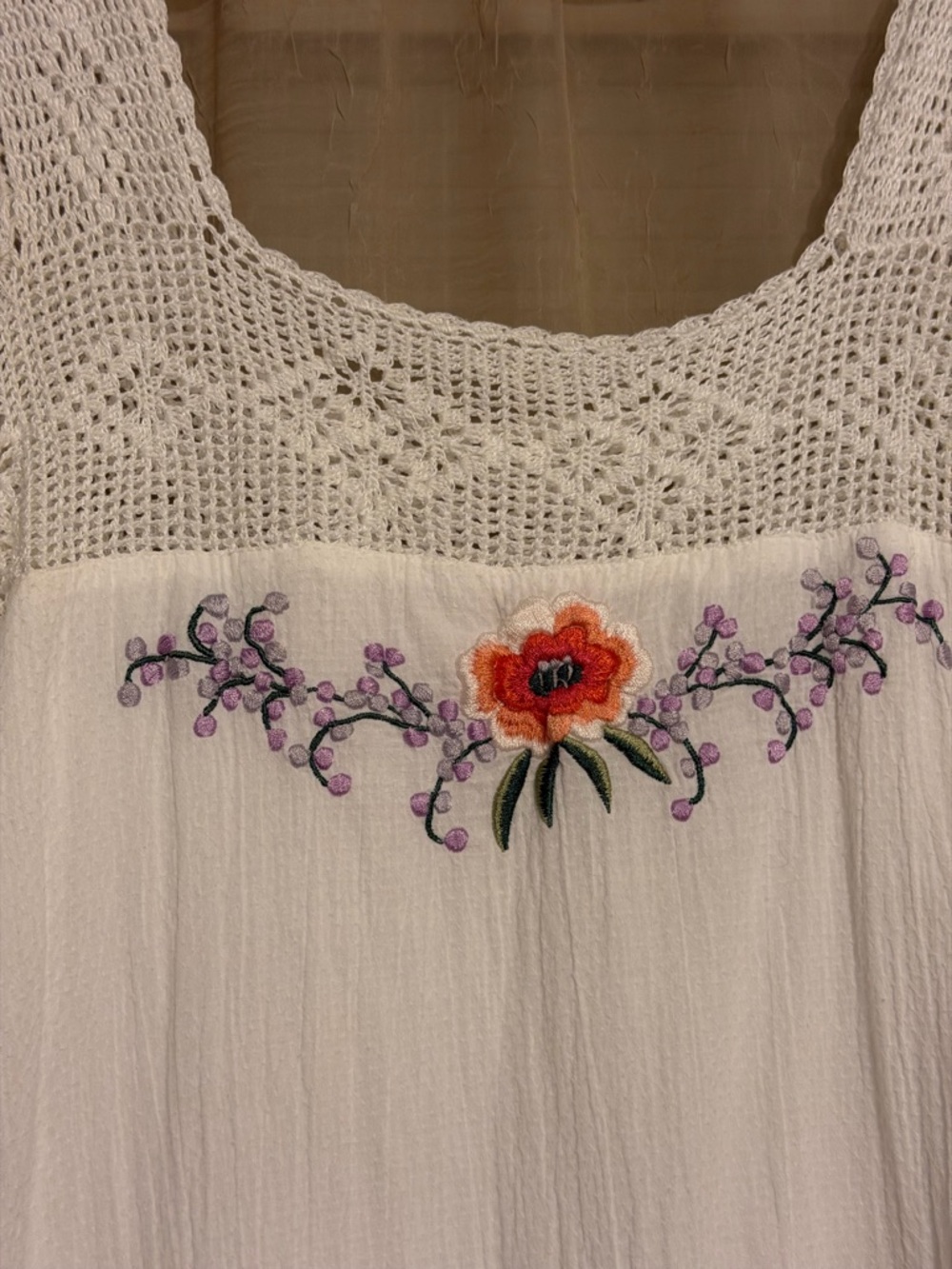 Chasing Unicorns White Cotton Embroidered Square-Neck Midi Dress Sz M EUC - Picture 7 of 11